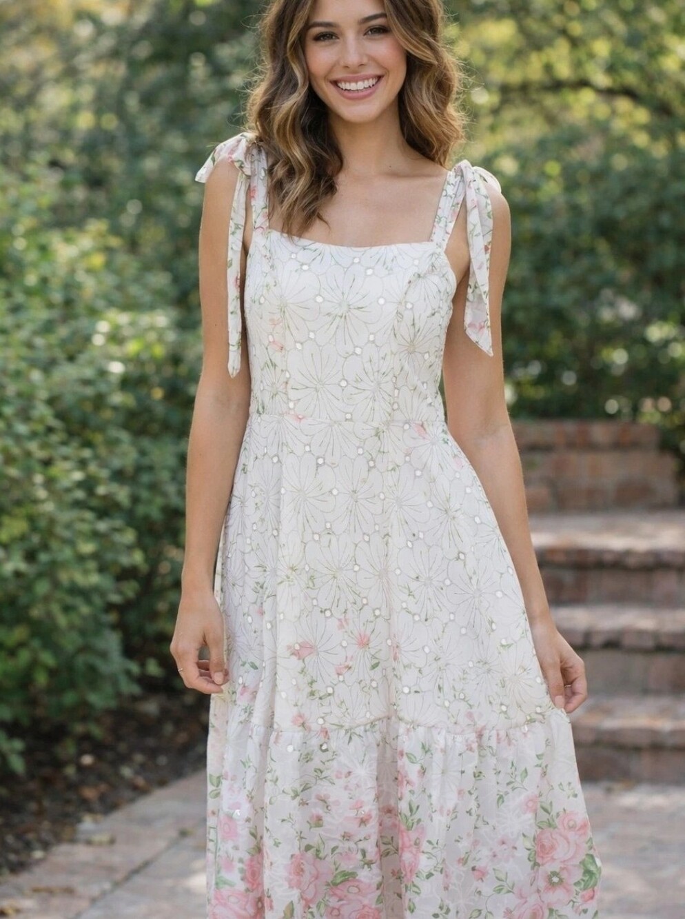Womens Dress Size Small Floral Euro Summer Garden Girl Midi